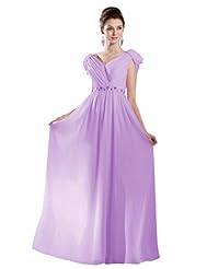 Chiffon Pleated Lace Cap Sleeves Bridesmaid Dress/Prom Dress 