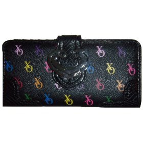 Xoxo Checkbook Wallet Black Multi-colored Logo Print Multitude
