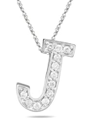 0.24 Cts Diamond J Initial Pendant in 14K White Gold