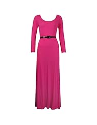 Belted Gathered Long Sleeves Elastane/Jersey/Viscose Maxi Dress 