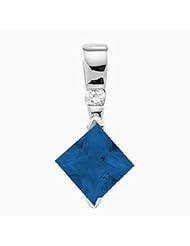 14K White Gold Princess Cut Chatham Created Sapphire and Diamond Pendant -- LIFETIME WARRANTY