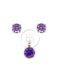 Sterling Silver -Round Stud Earrings Set Purple CZ (PS-1007-A)