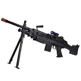 M248 120 FPS Spring Airsoft Machine Gun w/Shoulder Strap, Blue LED Light Attachment & Sample BBs