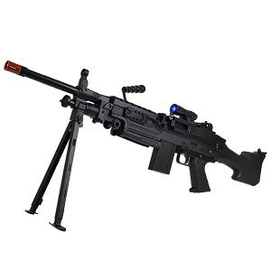 M248 120 FPS Spring Airsoft Machine Gun w/Shoulder Strap, Blue LED Light Attachment & Sample BBs