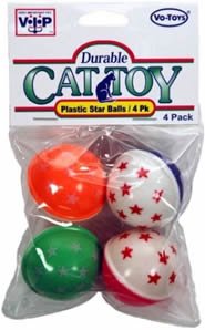 Vo-Toys Neon 2 tone Plastic Star Balls 4 pack Cat Toy