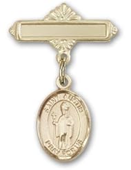 Gold Filled Baby Badge with St. Austin Charm and Polished Badge Pin
