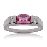 14KT White Gold Ring w Created Pink Sapphire & Diamonds