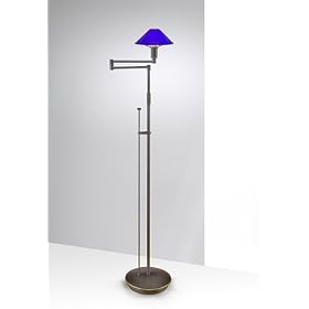 Holtkoetter Old Bronze Blue Shade Swing Arm Floor Lamp