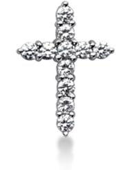 14K White Gold Round Diamond Share Prong Set Cross Pendant (3.30ct)