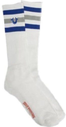 True Religion Men's Athletic Sock Royal Blue/Gray Striped Sock Size10-13