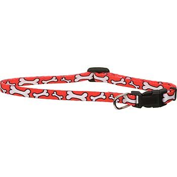 Li'l Pals Adjustable Nylon Collar in Red with White Bones