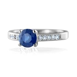 18k White Gold Bridal Natural Sapphire and Diamond Engagement Ring (G, SI2, 1.25 cttw)-Certificate of Authenticity
