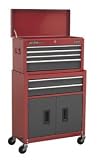 Topchest & Rollcab Combination 6 Drawer with Ball Bearing Runners - Red/Grey