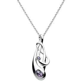 Heritage Sterling Silver Ladies' 9203AM Art Nouveau Amethyst 2-Stone Drop Pendant + 46cm Chain