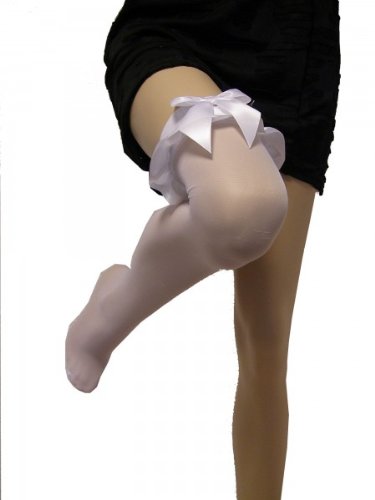 Blickdichte halterlose Overknees Strümpfe. Beinabschluss mit Schleife , Fb.:weiss;Kleidergr. Damen:M 36-38