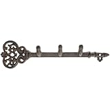 Decorative Wall Mounted Key Holder | Vintage Key With 3 Hooks | Wall Mounted | Rustic Cast Iron | 11.6 x 3"- With Screws And Anchors By Comfify