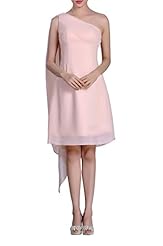 One Shoulder Chiffon Knee Length  Dress