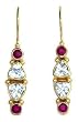 22k Yellow Gold Overlay Sterling Silver Aquamarine & Ruby Earrings by Sajen