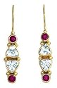 22k Yellow Gold Overlay Sterling Silver Aquamarine & Ruby Earrings by Sajen