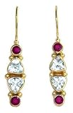 22k Yellow Gold Overlay Sterling Silver Aquamarine & Ruby Earrings by Sajen