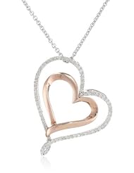 14K Rose Gold Plated Sterling Silver Diamond Double Heart Pendant Necklace (1/5cttw, IJ Color, I2-I3 Clarity), 18"