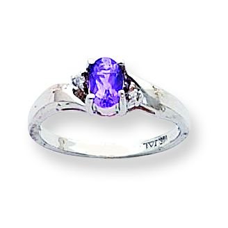 14k White Gold .02ct Diamond & Amethyst BirthStone Ring