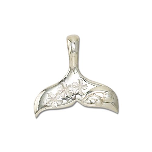 Sterling Silver Hawaiian 3-D Whale Tail Plumeria Pendant