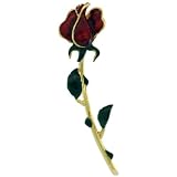 Revoni Sterling Silver Enameled Red Rose Pendant (Gold Finish), 1 5/8 in. (41mm) tall