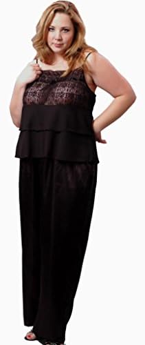 Georgette Embroidered Camisole w/ Charmeuse Pants PJ Set 1x Black