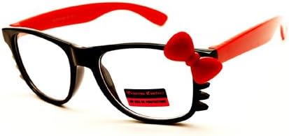 Kd56-vp Kids Girls Kitty Cateye Wayfarer Clear Lens Sunglasses Eyeglasses (Black/red/red, Clear)