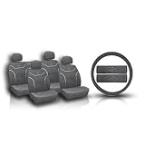 Car Seat Cover Full Set Gray with White Accents