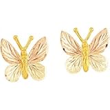 Authentic! Yellow-gold Black Hills Gold Women's Butterfly Diamond-cut Post Earrings