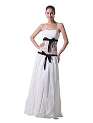 A-line Strapless  Lace Floor Length Sweetheart Dropped   Waistline Chiffon Prom Dress  With Ruffles