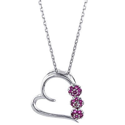 Sterling Silver Created Ruby Heart Pendant with 18" Chain