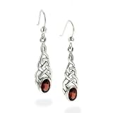 Sterling Silver Celtic Knot Red Garnet Hook Earrings