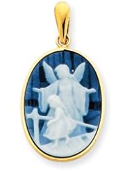 Genuine IceCarats Designer Jewelry Gift 14K 13X18mm Guardian Angel & Young Girl Agate Cameo Pendant