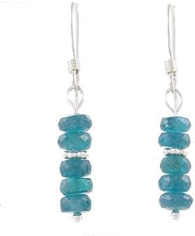 Dainty Blue Apatite Gemstone Bead and Sterling Silver Dangle Earrings, #8097