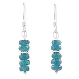Dainty Blue Apatite Gemstone Bead and Sterling Silver Dangle Earrings, #8097