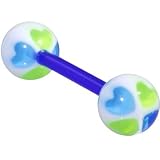 BIOPLAST Blue Green HEARTS Barbell Tongue Ring