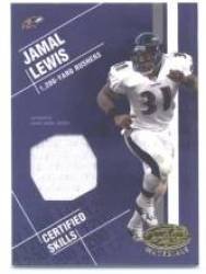 2003 Leaf Certified Materials Certified Skills #CS23 Jamal Lewis - Baltimore Ravens (Piece of Authentic Game Worn Jersey - Serial #d to 100)(Football Cards)