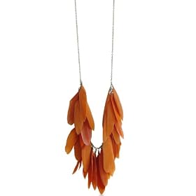 Burnt Orange Multiple Feather Necklace, 30 Inches Long