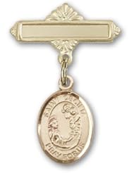 Gold Filled Baby Badge with St. Cecilia Charm and Polished Badge Pin