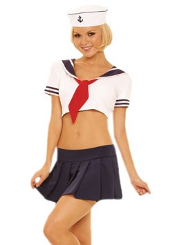 Sale Sailor Costume 4 Piece Sailor's Sweetie Set Cropped Top Mini Skirt and Hat M L