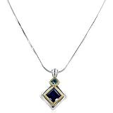 18K Gold & Sterling Silver Square Sapphire and Aquamarine Necklace 18