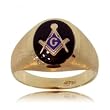 Men's Black Onyx Masonic Ring in Solid Yellow Gold