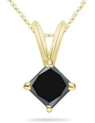 1/4 (0.21-0.27) Cts of 3.0-3.3 mm AA Princess Black Diamond Solitaire Pendant in 14K Yellow Gold