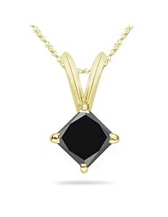 3/4 (0.71-0.80) Cts of 4.3-4.7 mm AA Princess Black Diamond Solitaire Pendant in 14K Yellow Gold