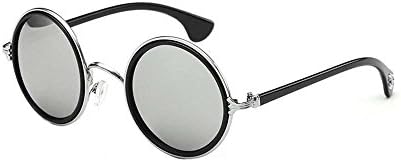 Male and female models circular frame Colorful retro reflective sunglasses tide wild (Silver frame silver pieces)
