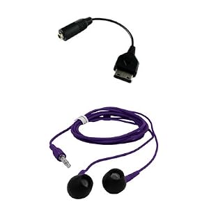 Premium Samsung M300 to 3.5mm Audio Adapter and 3.5mm Purple Stereo Headphones Combo for Samsung A867 Eternity, T919 Behold, i910 Omnia, i907 Epix, A767, A137, T109, U650 Sway, A837 Rugby, M310, A237, T339, T229, M200, I325 Ace, I617 Blackjack II, A747 SLM, A127, T429, M520, M510, R500 HUE, T729 Blast, T539 Beat, A517, A737, T439, T739, R300, R200, A827 Access