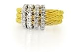 18K Yellow Gold Triple-Strand Matte-Finish Wire Ring, Enhanced with White Gold Pave Set Diamond Bars.